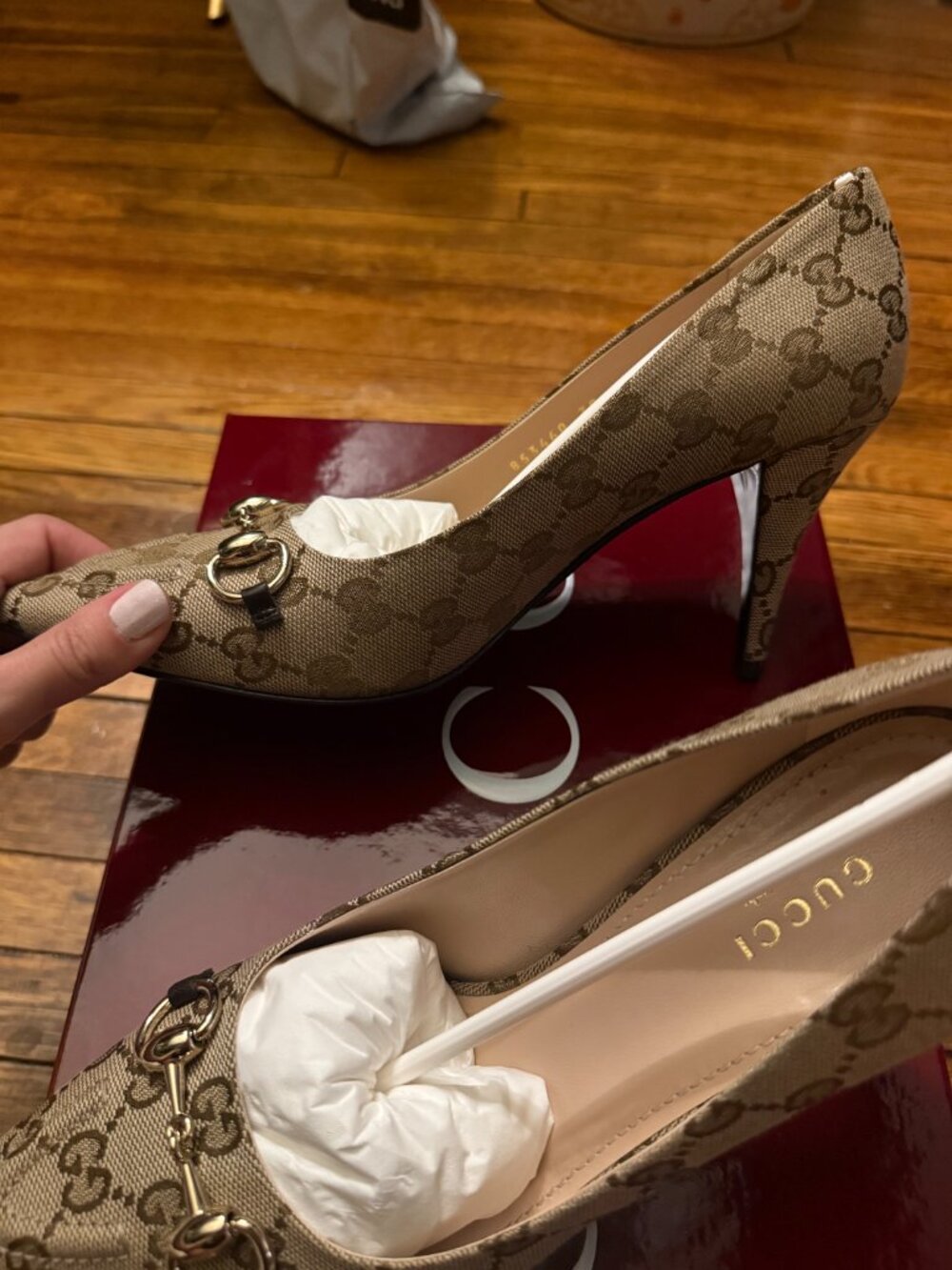 Gucci Erin 85MM Horsebit GG Canvas Pumps - Picture 7 of 14
